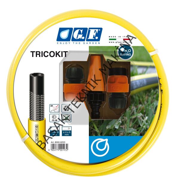 GF Tricogi 1/2 Hortum 25m Adaptör Kitli Bahçe Sulama Seti