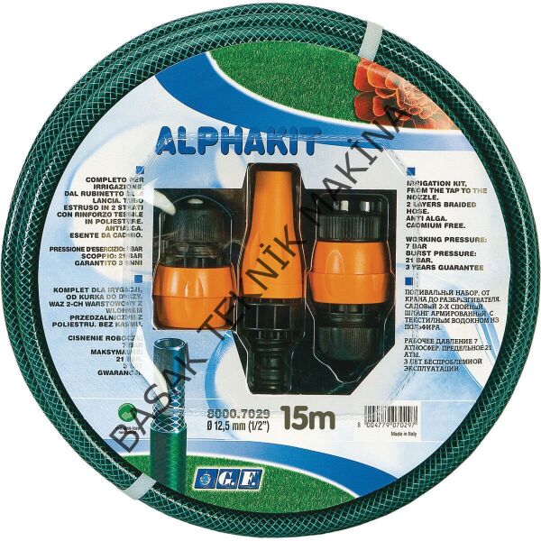 GF Alpha 1/2 Hortum 15m Adaptör Kitli Bahçe Sulama Seti