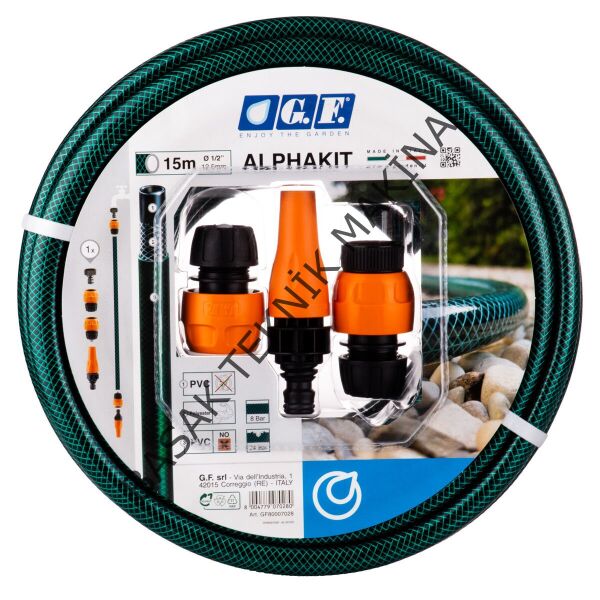 GF Alpha 1/2 Hortum 15m Adaptör Kitli Bahçe Sulama Seti