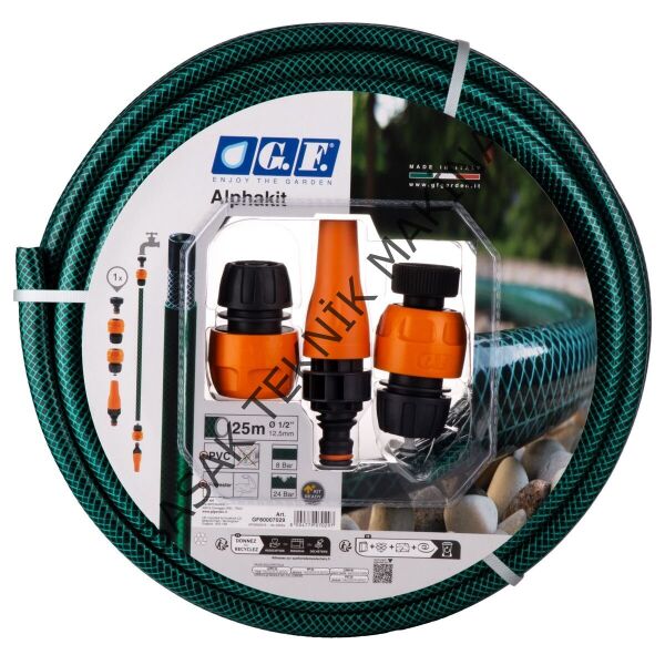 GF Alpha 1/2 Hortum 25m Adaptör Kitli Bahçe Sulama Seti